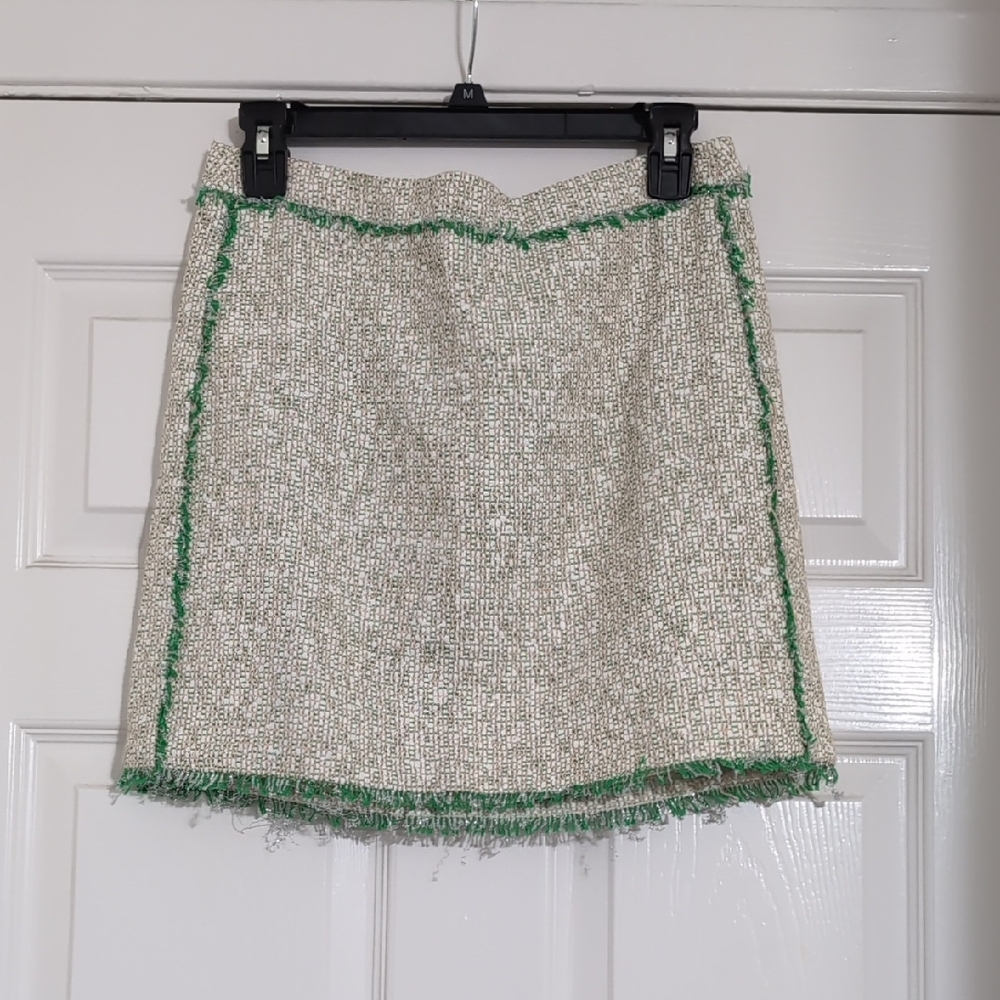 J. Crew Cream and Green Embellished Mini Skirt